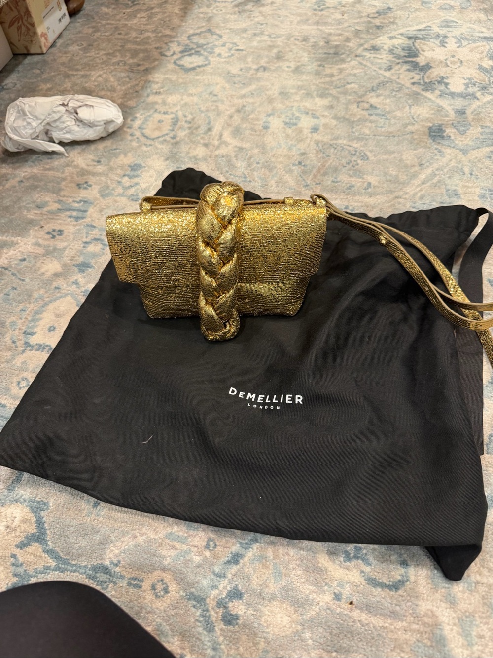 DeMellier Metallic Gold Braided Strap Crossbody Bag